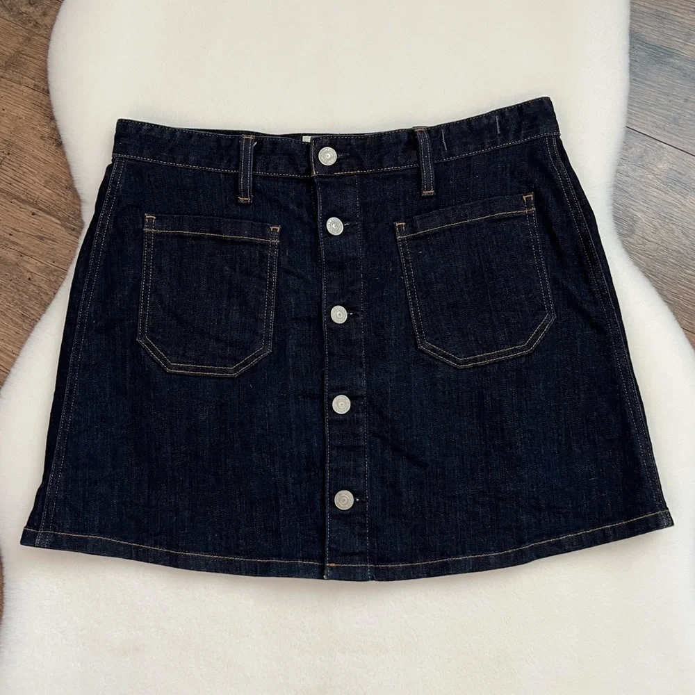 Ralph Lauren Denim Supply Tilden Button Front Denim Mini Jean Skirt Dark Wash 30